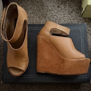 Deena & Ozzy Tan Peep-Toe Wedges